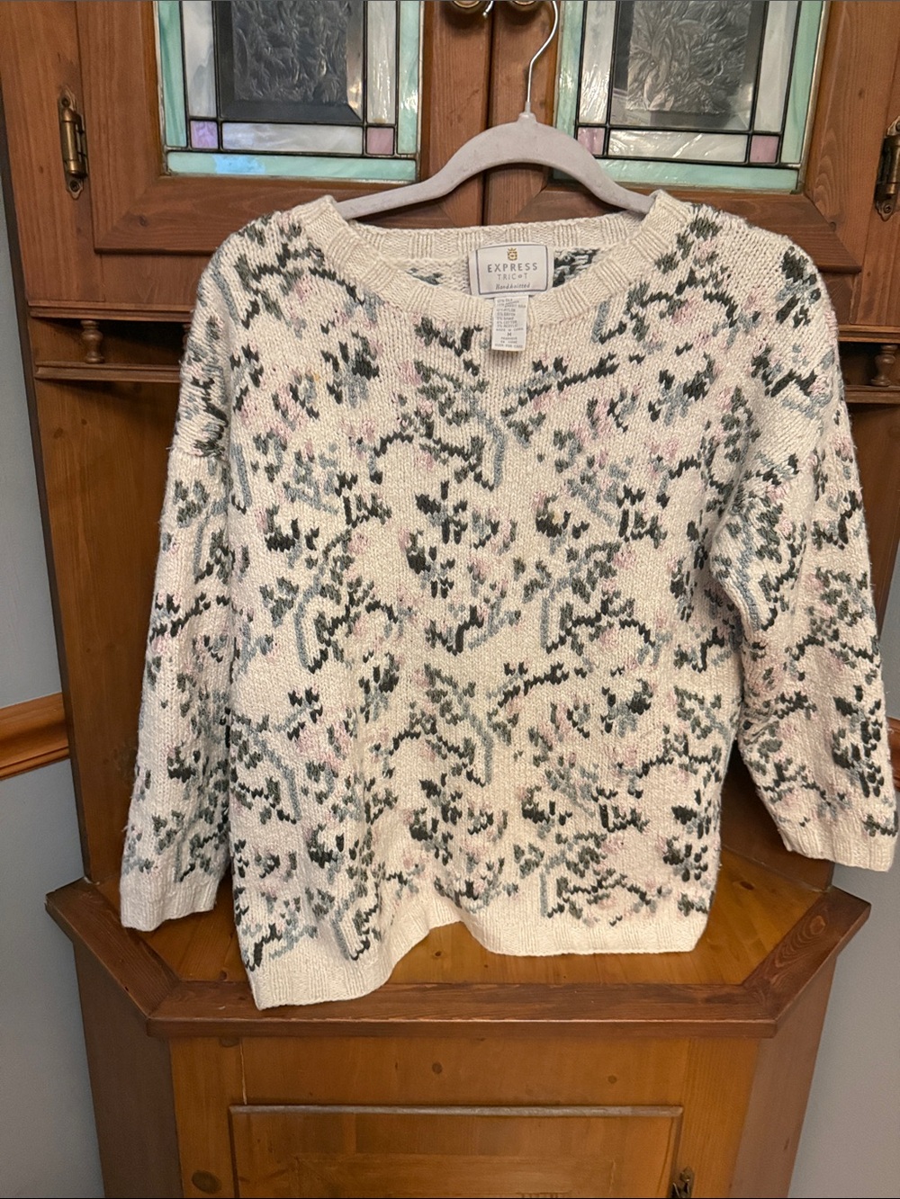 Vintage Express Tricot Silk & Angora Floral 3/4 sleeve Sweater M